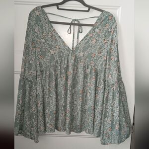 Pink Lily Sage Floral Bell Sleeve Blouse